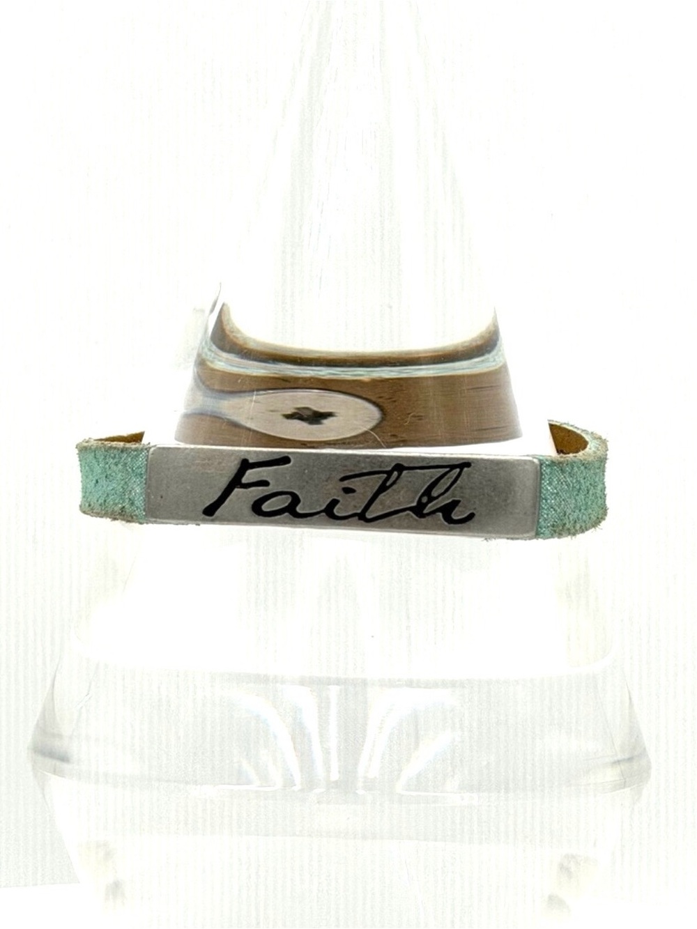 GOOD WORKS Lifes Inspiration Stardust Blue/Green FAITH Leather Bracelet Jewelry